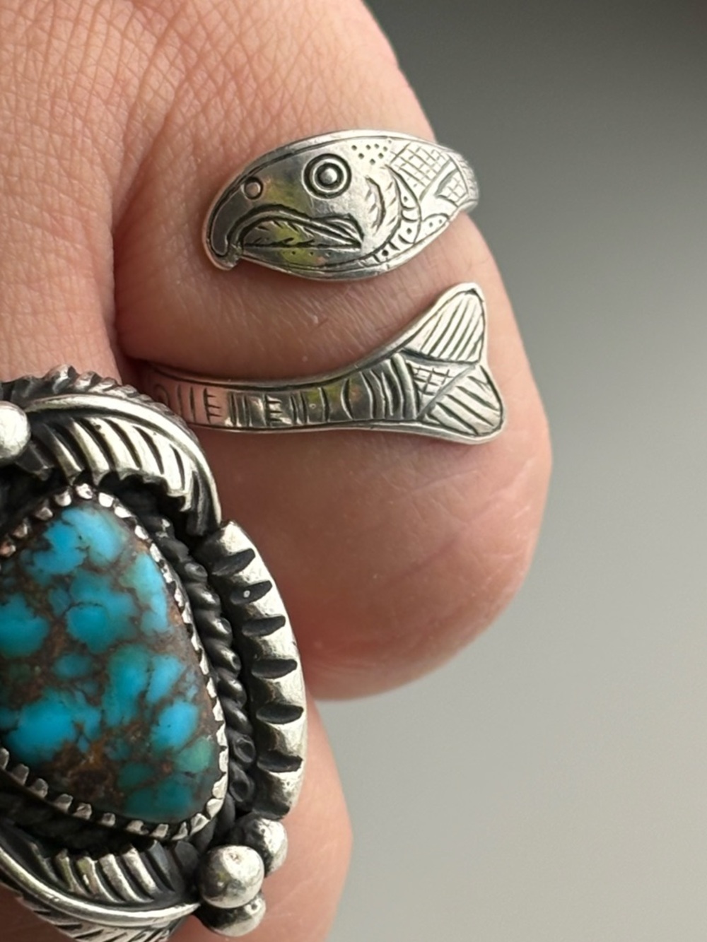 Vintage sterling silver Wrap Fish Knuckle Ring Native American - Picture 5 of 13